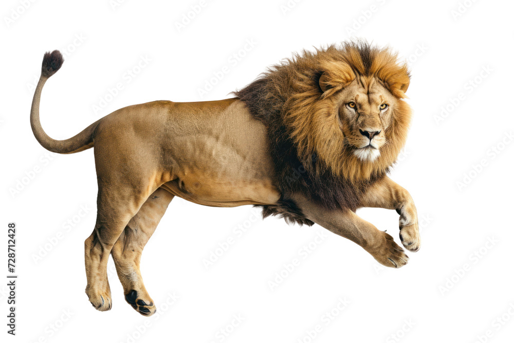 Top view lying lion isolated on white or transparent background, png clipart, design element. Easy to place on any other background.