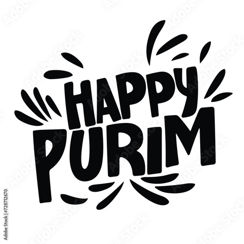 Happy Purim text banner inscription. Handwriting holiday Happy Purim. Hand drawn vector art