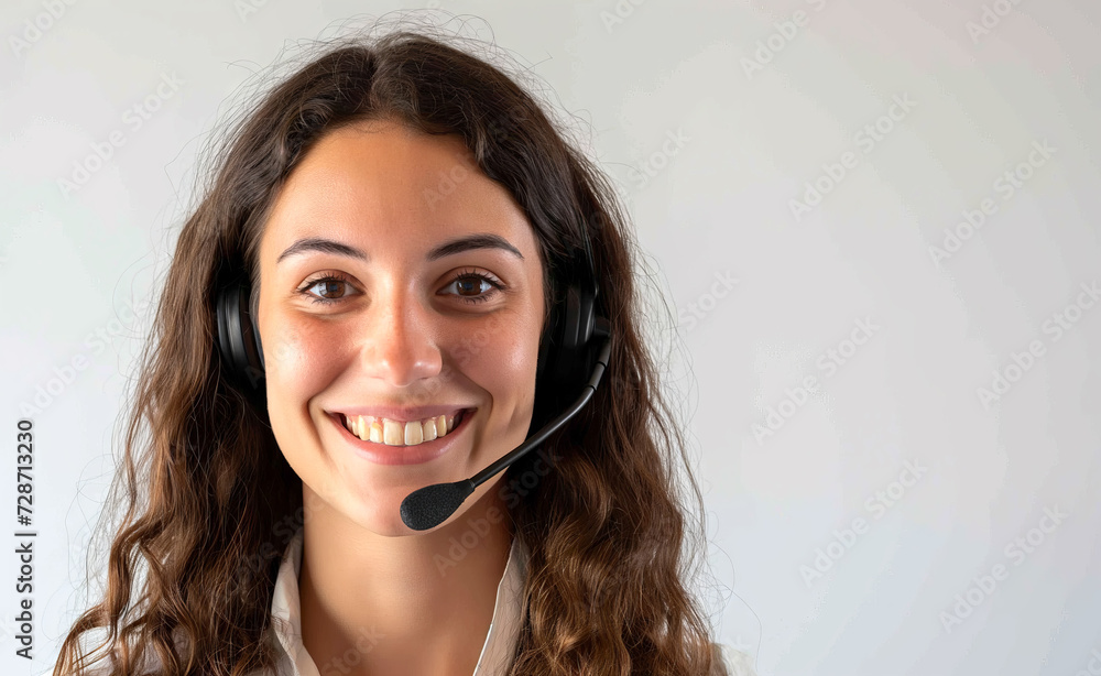 Young friendly operator woman agent with headsets working in a call center. Young friendly operator woman agent with headsets working in a call center.