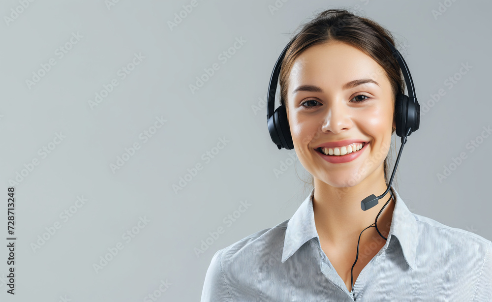 Young friendly operator woman agent with headsets working in a call center. Young friendly operator woman agent with headsets working in a call center.