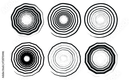 grunge spirals. Swirling abstract simple spinning spiral, black ink spiral circle isolated vector illustration set