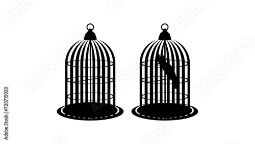 bird cage emblem, black isolated silhouette