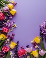 Tulip Border: A Symphony of Spring on Purple - spring concept