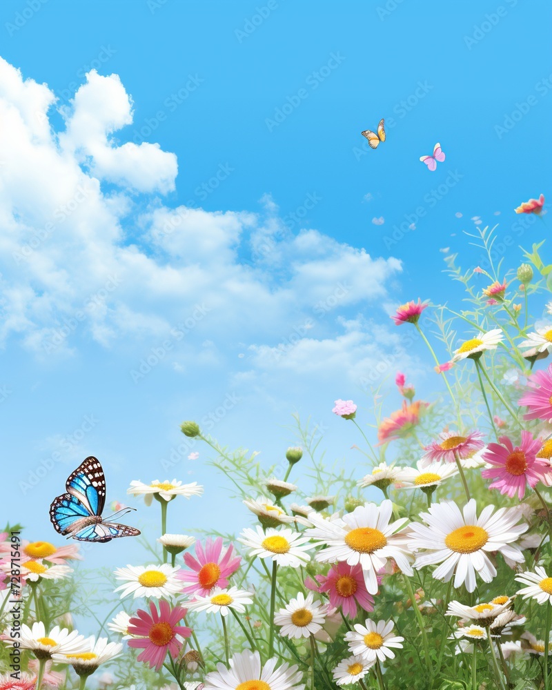 Spring Euphoria with Butterflies Among Flowers - spring background
