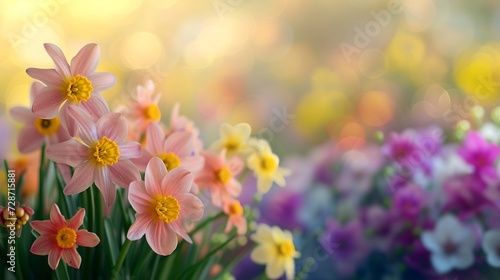 Springtime Bloom with Pink and Yellow Daffodils - spring background