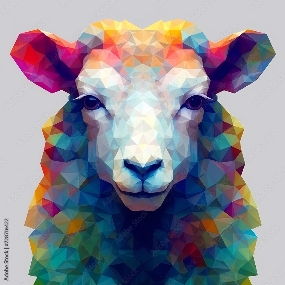 Geometric Colorful Sheep Portrait