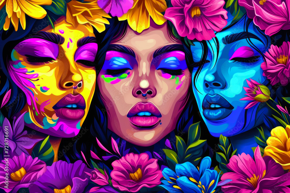 Floral Fusion: Bold and Colorful People Collage