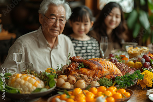 whole family gathered around the table at Easter dinner in the spring