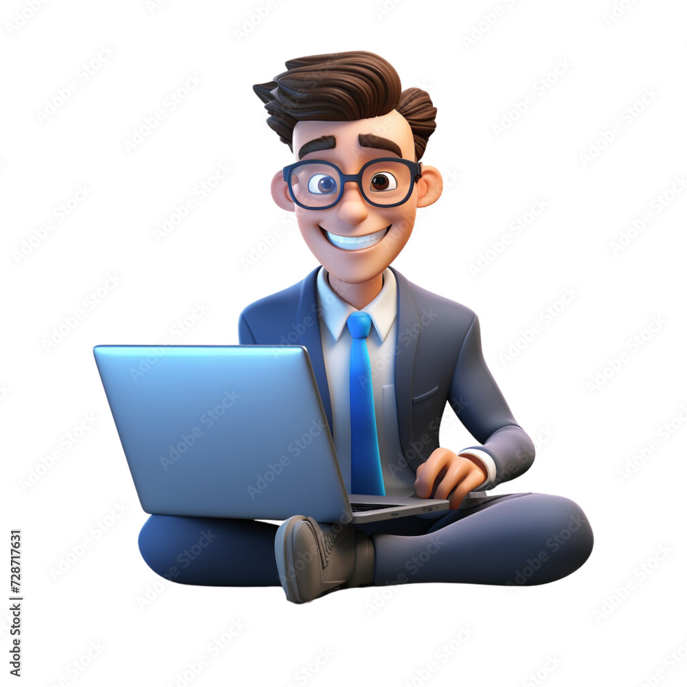 3d a businessman sitting on a sofa with leptop on isolated transparent background png, generated with AI 3d a businessman sitting on a sofa with leptop on isolated transparent background png, generated with AI