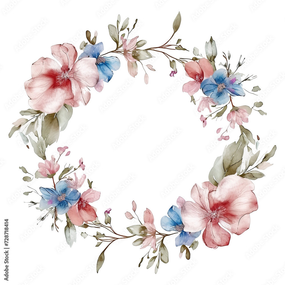 Fototapeta premium watercolor frame flowers, illustrations in handmade watercolor style on a white background, generative ai 
