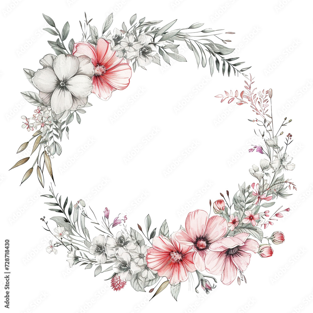 watercolor frame flowers, illustrations in handmade watercolor style on a white background, generative ai	
