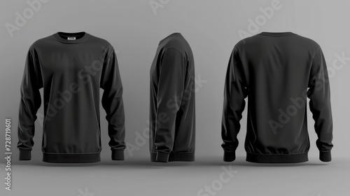 Blank Black Long Sleeve T-Shirt Template for mockup. dark t-shirt template photo