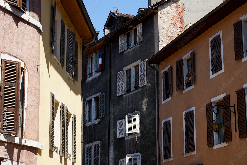 Historic french alpine village houses, Annecy, France