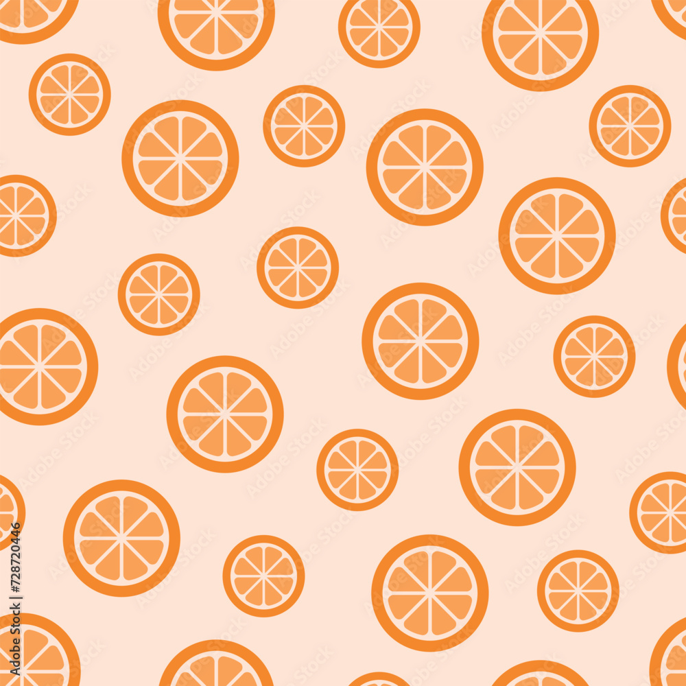 Orange Fruit Pattern - Half Oranges of Different Sizes in Pastel Orange Background. Seamless Link. Orange Fruit Pattern - Half Oranges of Different Sizes in Pastel Orange Background. Seamless Link.