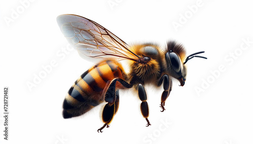 Honey bee in flight on a white background photo