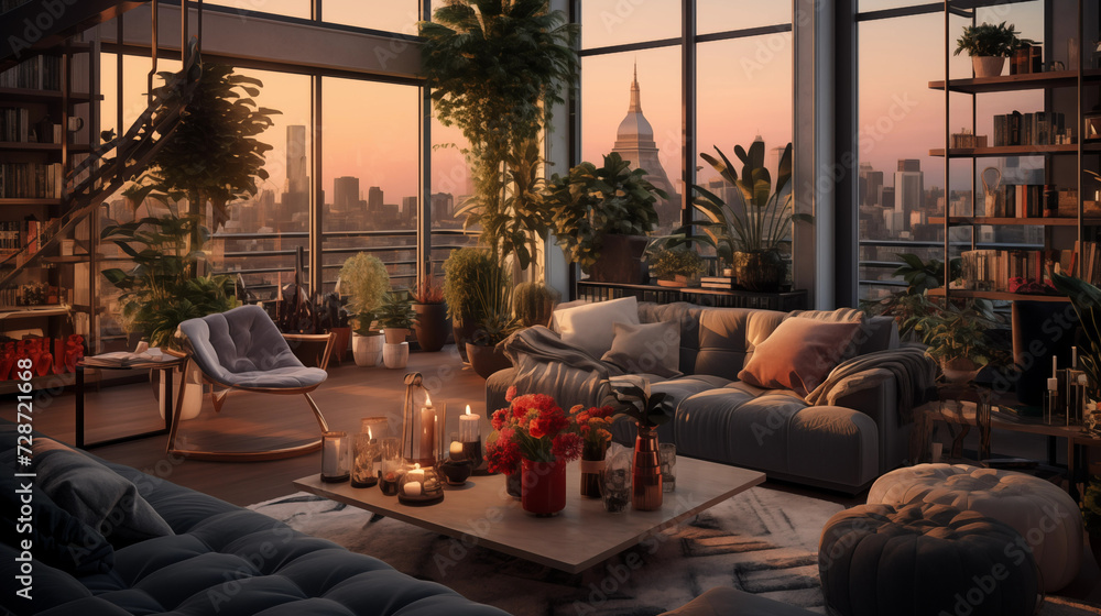 New york luxurious apartment in sunset,