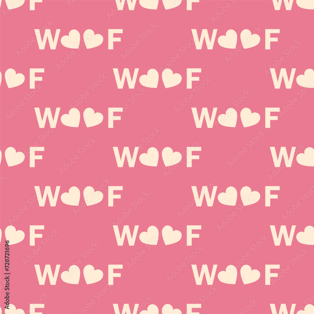 Seamless pattern of inscriptions Woof on a pink background