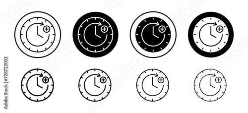 Plus hours vector icon set collection. Plus hours Outline flat Icon.