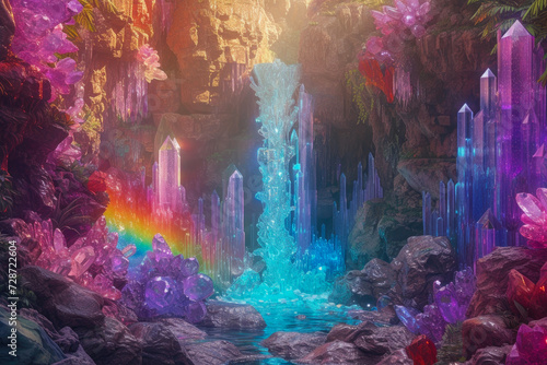 Crystal Veil: Rainbow Waterfall Wonder