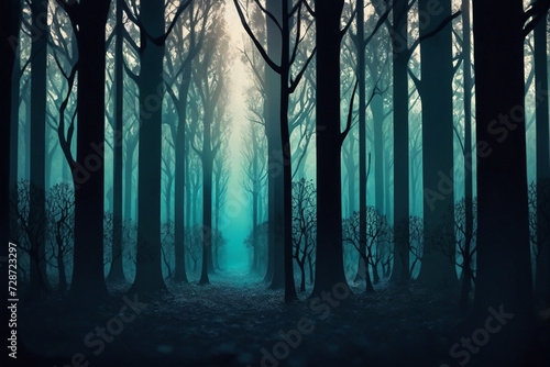 Mysterious silhouette forest , amazing depth, masterwork, surreal, geometric patterns, intricately detailed photo