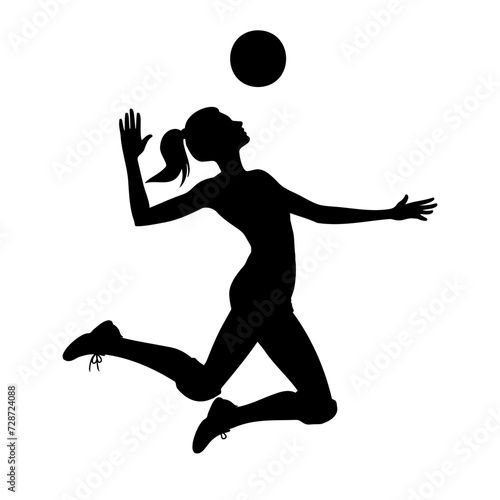 Silhouette of a female volleyball player serving. vector illustration