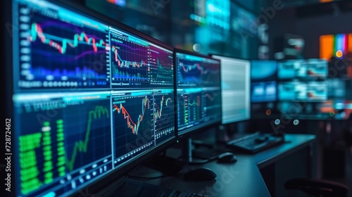 stock data monitor analyzing data stock market in monitoring room on the data presented in the chart, forex trading graph, stock exchange trading online, financial investment © Polpimol