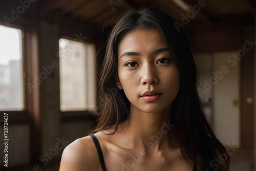 Young woman inside an empty home wearing a simple, black tanktop Free Download Young woman inside an empty home wearing a simple, black tanktop - GFXLoad