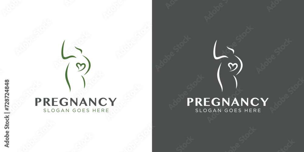 Creative Pregnancy Logo. Woman Carrying Baby or Pregnant with Minimalist Style. Healthcare Mom Logo Icon Symbol Vector Design Template. - obrazy, fototapety, plakaty 