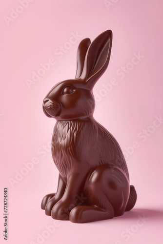 Milk chocolate easter bunny against a pink background - Generative AI
