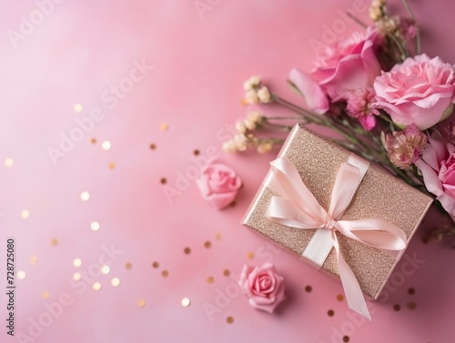 Valentine's sweet pink theme , flower and gift box © Chutikarn