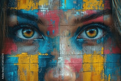 close up face of woman eye portrait with abstract painting on the face comeliness