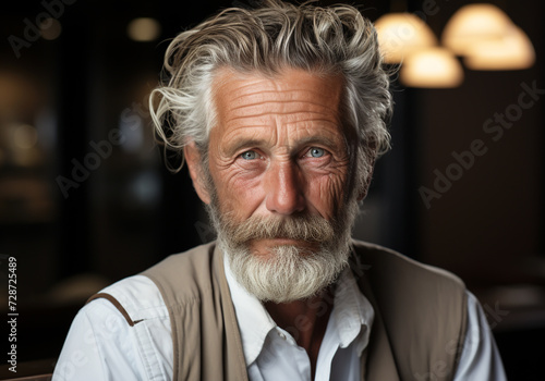 Portrait of charming mature man. Serenity and knowledge of life. AI generated © Alicina