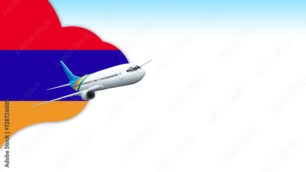 3d illustration plane with Armenia flag background for business and travel design