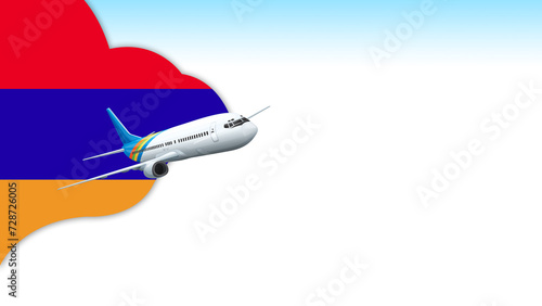 3d illustration plane with Armenia flag background for business and travel design
