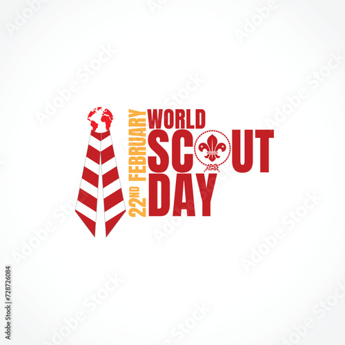 World Scout Scarf Day. Background, web banner, card, poster, t-shirt with text inscription, World Scout Day illustration banner, holiday idea template for World Scout Day celebration.