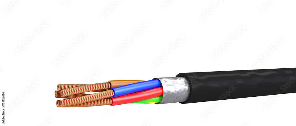 Fototapeta premium multi-wire electrical cable isolated on white background.