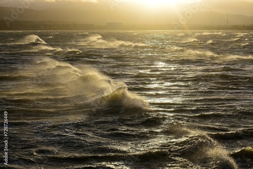 Photography Winter season waves at sunset in Dublin, Ireland