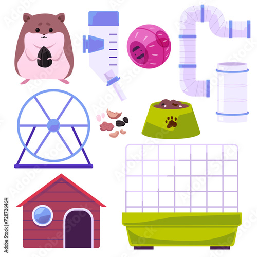 Hamster with pet supplies set.