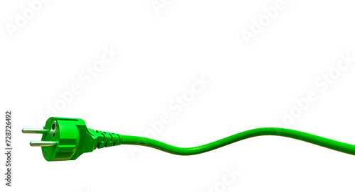cable and green insulated schuko plug on white background.