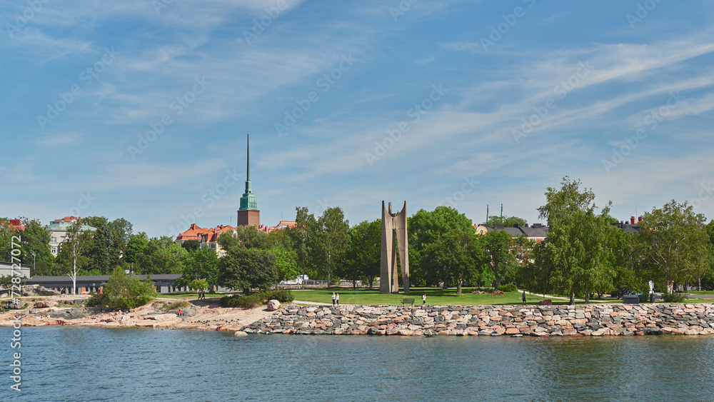 Embankment in the Finnish capital Helsinki, view from the sea to European City.