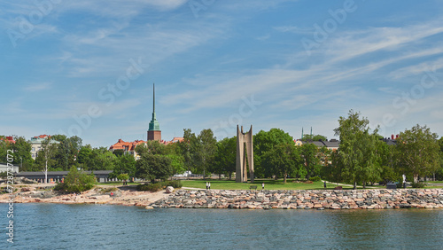 Embankment in the Finnish capital Helsinki  view from the sea to European City.