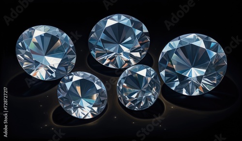 Four diamonds arranged neatly on a table surface, creating an eye-catching display.