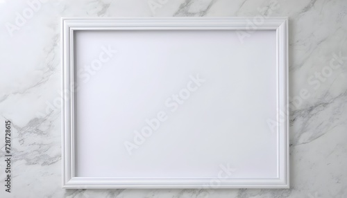 Minimal white empty frame on white marble wall background 