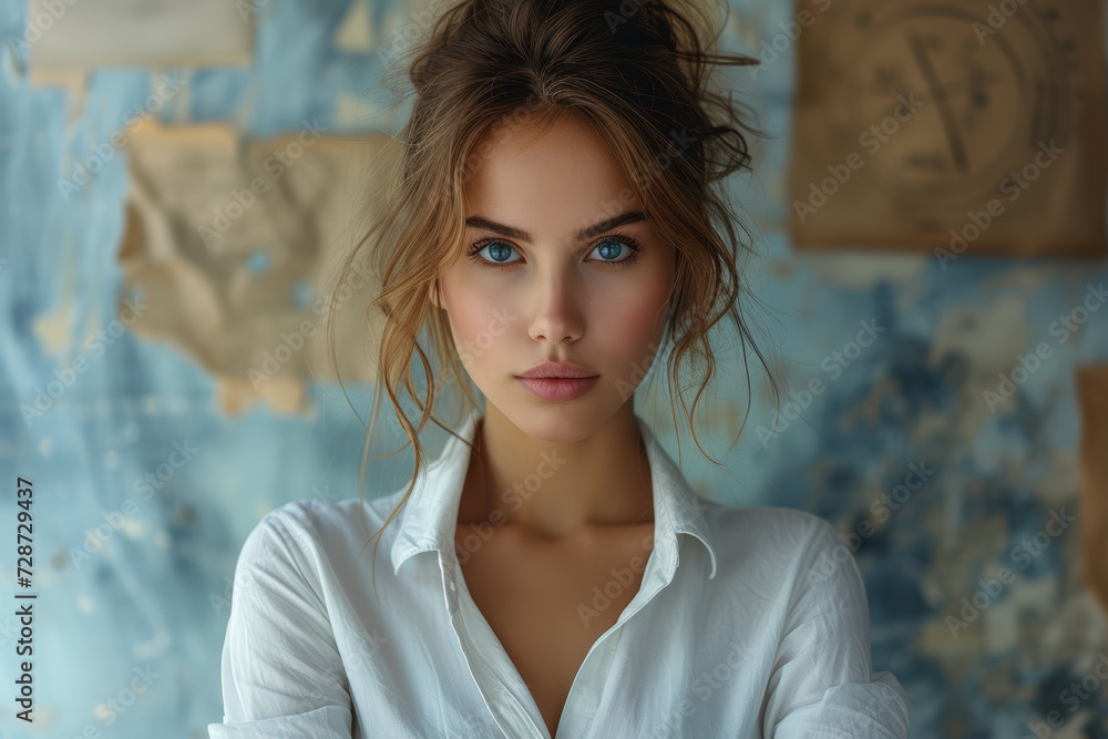 Fototapeta premium A businesswoman managing crisis communication with grace, showcasing resilience and effective crisis management skills. Concept of crisis leadership. Generative Ai.