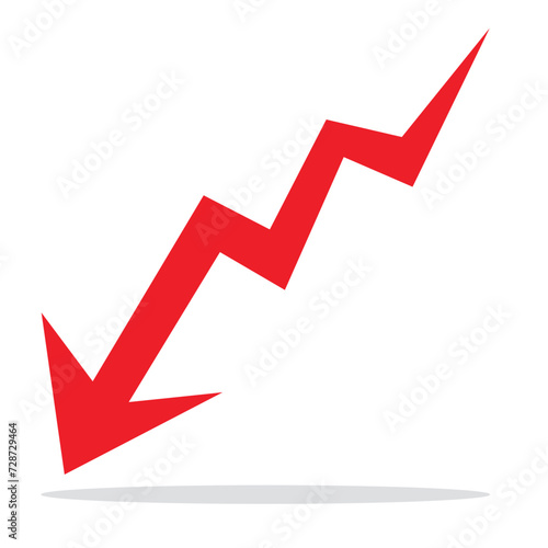 Graph going Down sign with red arrow vector. Flat design vector illustration concept of sales bar chart symbol icon with arrow moving down. logo, app, UI. graph chart downtrend symbol.