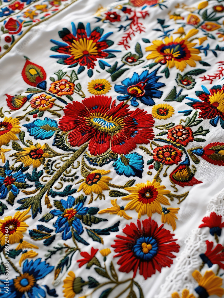 Close up of White and Red Flowered Cloth Close up of White and Red Flowered Cloth