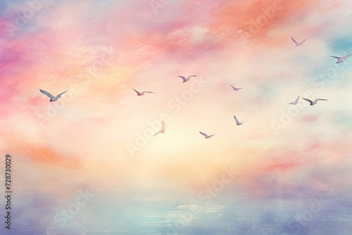 art painting background with a flying birds on the sky © Alexei