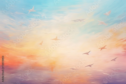 art painting background with a flying birds on the sky
