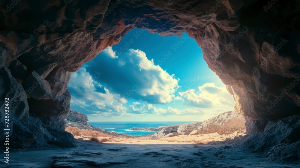 beautiful hidden cave with good lighting in front of the beach during the day
