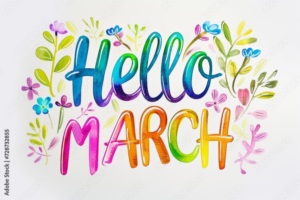Floral Hello March rainbow text Generative AI Floral Hello March rainbow text Generative AI